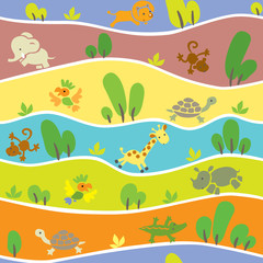 Seamless pattern with funny african animals