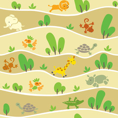 Seamless pattern with funny african animals