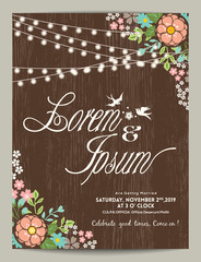 brown wedding invitation card with abstract floral background