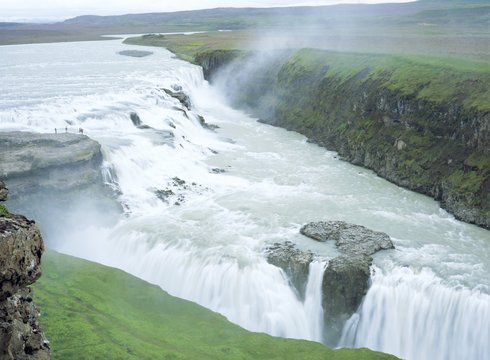 Gullfoss, or Golden Waterfall, this double waterfall was saved from development for hydroelectric power in 1907, Gullfoss, Iceland
