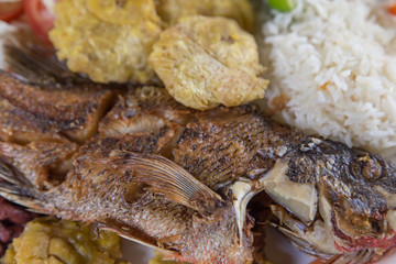 fried fish with rice and banana, typical dish from Nicaragua