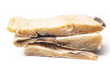 Salted codfish or salt cod isolated on a white background