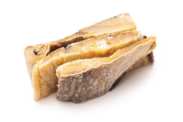 Salted codfish or salt cod isolated on a white background