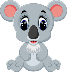 Cartoon adorable koala sitting isolated on white background