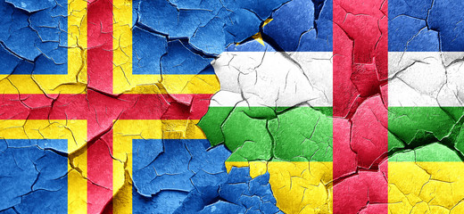 aland islands with Central African Republic flag on a grunge cra