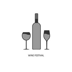 wine set, bottle and glass of wine. white and red. vector illustration.