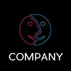 Obraz premium Vector sign abstract dual personality, in linear style on black