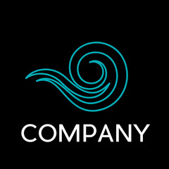 Abstract sign blue wave on black background