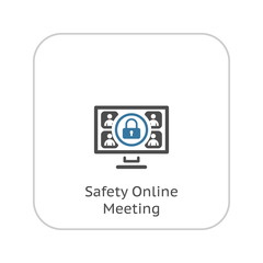 Safety Online Meeting Icon. Flat Design.