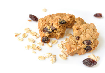 Oatmeal raisin cookies on white background - isolated
