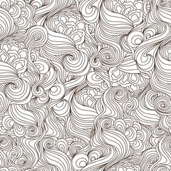 Seamless doodle pattern of waves curls hair