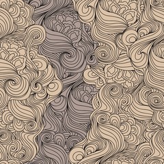 Seamless doodle pattern of waves curls hair