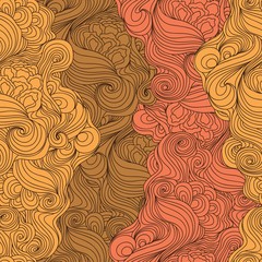 Seamless doodle pattern of waves curls hair