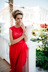 portrait of a girl in a red dress