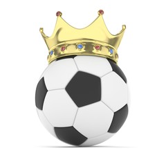 Soccer ball with golden crown on white background. 3D rendering.