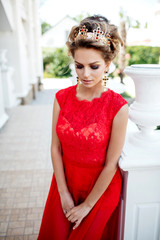 portrait of a girl in a red dress