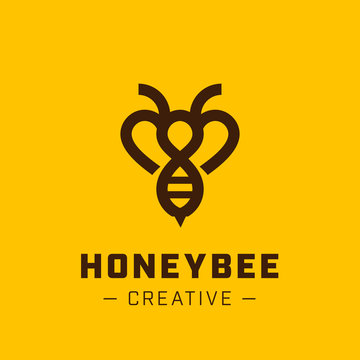 Bee Logo design vector template linear style. Outline icon.
Creative Hard work Hive Logotype concept