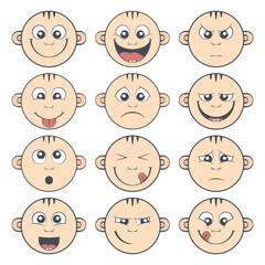 Set of baby smiley. Cute cartoon kids emoticon