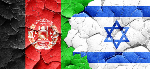 Afghanistan flag with Israel flag on a grunge cracked wall