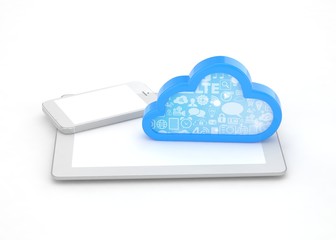 tablet pc, smart phone and cloud. 3d rendering.