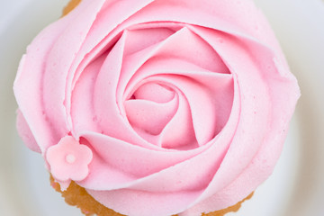 Pink Cupcake closeup, top view.
