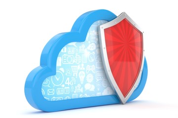 cloud and shield, cloud security concept. 3d rendering.