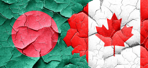 Bangladesh flag with Canada flag on a grunge cracked wall