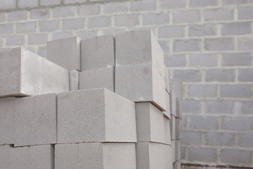 Stack of cement blocks at the construction site