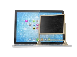 Laptop with chalkboard, online education concept. 3d rendering.