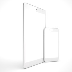Tablet and smartphone on a white. 3d rendering.