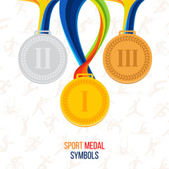 Gold medal, silver medal, bronze medal against the background