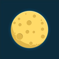 Moon in flat dasign style. Night space astronomy and nature moon icon. Gibbous vector on dark background. Cartoon planet moon icon. Science astronomy Earth satellite in space
