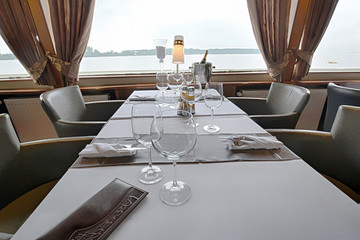 Interior of a cruise boat restaurant