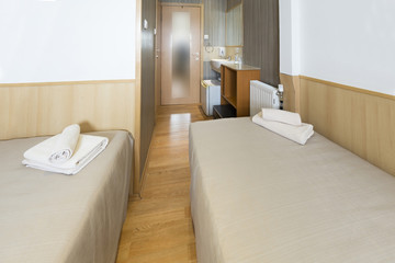 Interior of a cabin bedroom on cruise boat hotel