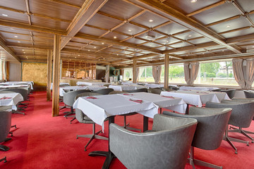 Interior of a cruise boat restaurant