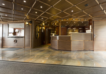 Reception area with reception desk on boat hotel