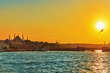 Istanbul View of the sunset in the rays of the sun. Istanbul is