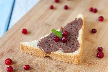 Sandwiches with cream honey and cranberries