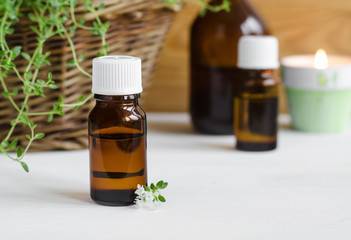 Small bottle of essential thyme oil