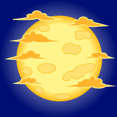 moon on Halloween with clouds on a blue background