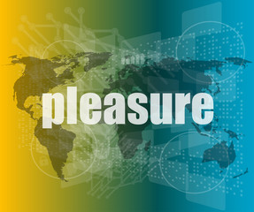 business concept: word pleasure on digital touch screen background vector quotation marks with thin line speech bubble. concept of citation, info, testimonials, notice, textbox. flat style