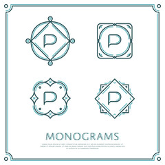 Line Letter P Monogram. Vector Logo. Design Border Elements.