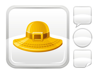 Sea beach and travel icon with straw hat on square background and other blank button forms