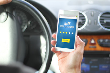 man hands rating experience web on the screen