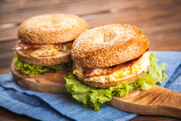 Bagel with bacon and egg