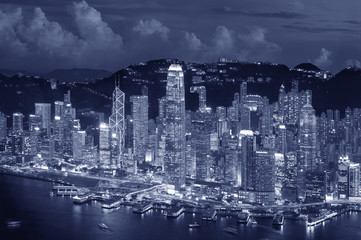 Aerial view of Hong Kong City at dusk