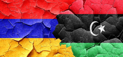 Armenia flag with Libya flag on a grunge cracked wall
