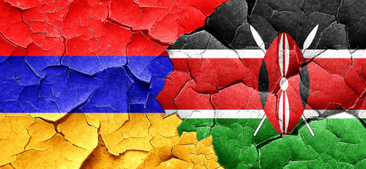 Armenia flag with Kenya flag on a grunge cracked wall