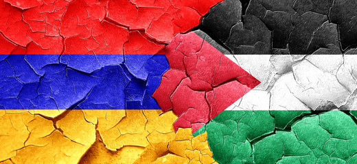 Armenia flag with Palestine flag on a grunge cracked wall