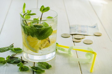 mojito with lemon in a glass